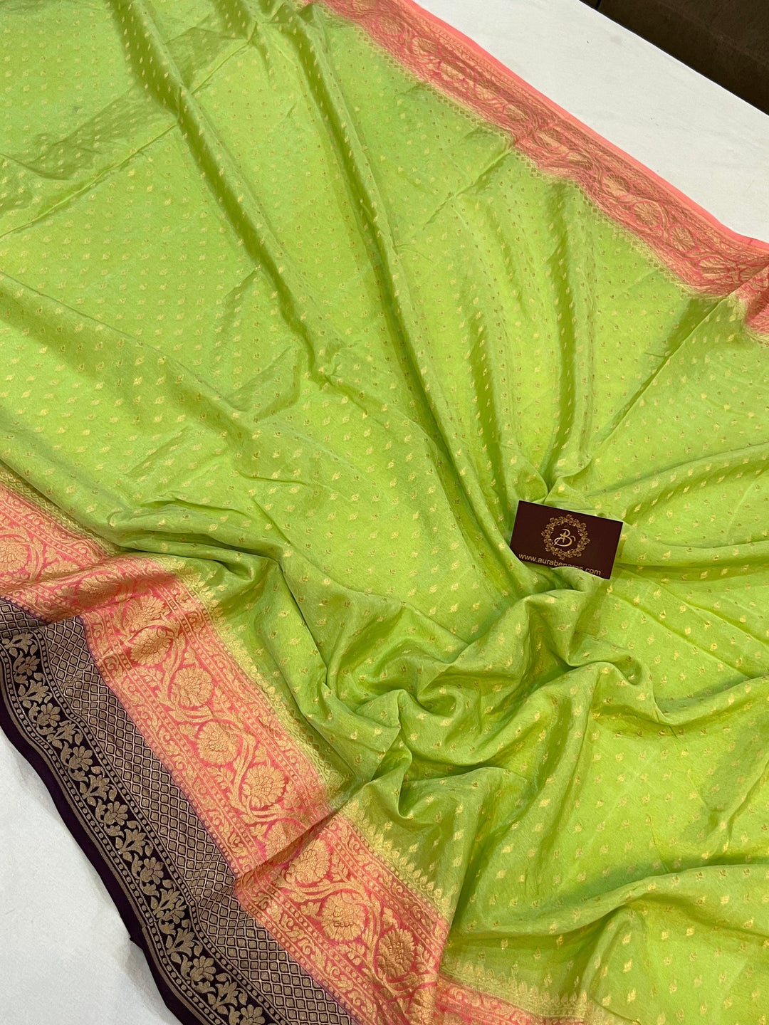 Pista Green Pure Banarasi Khaddi Crepe Silk Saree - Aura Benaras
