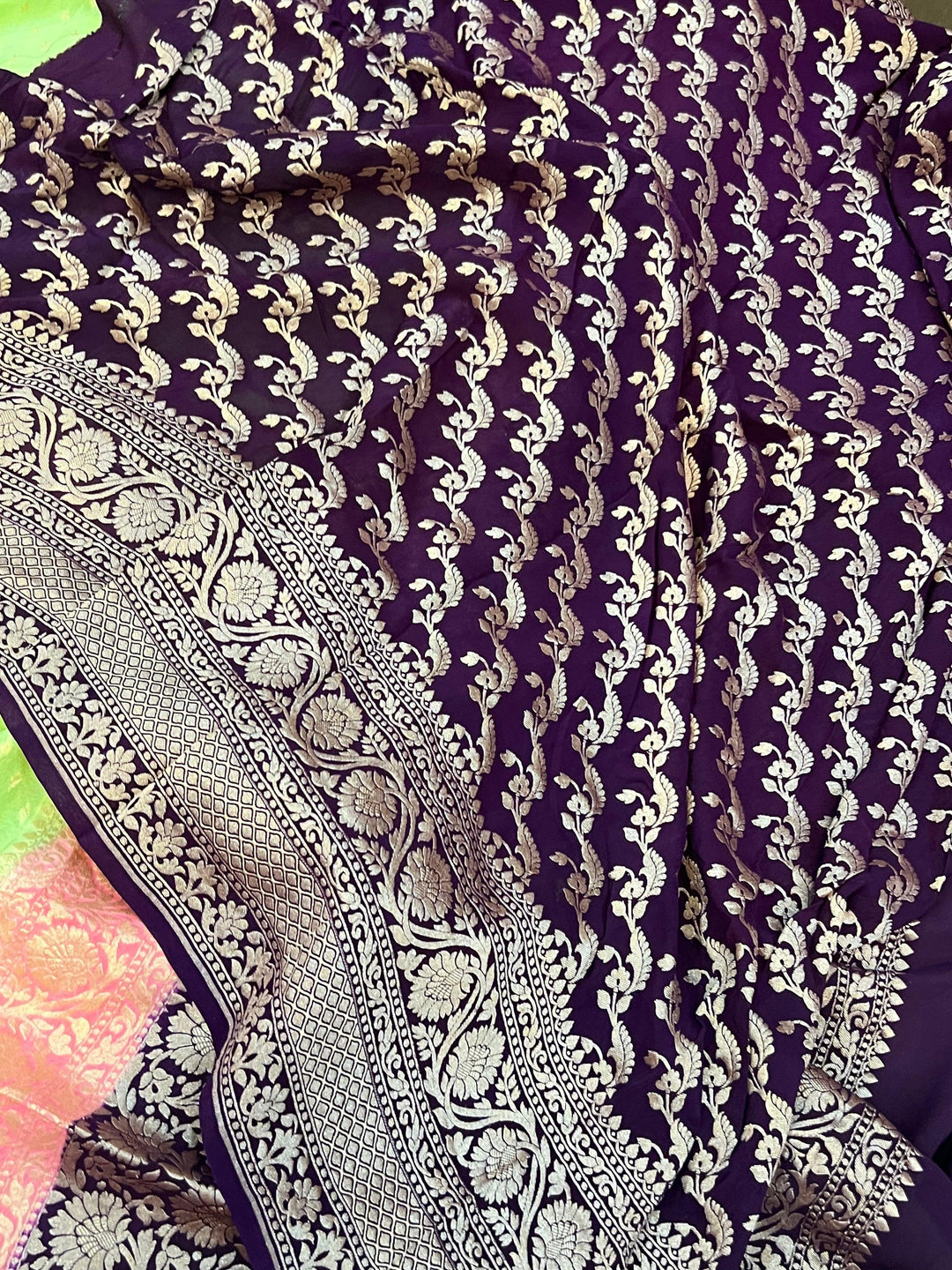 Pista Green Pure Banarasi Khaddi Crepe Silk Saree - Aura Benaras