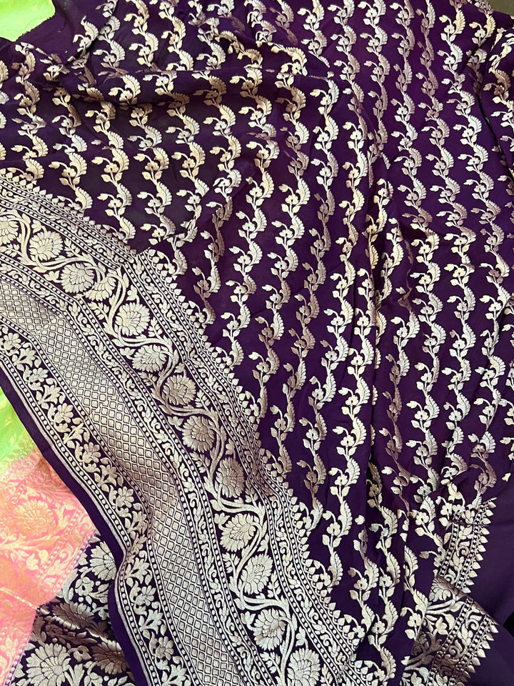 Pista Green Pure Banarasi Khaddi Crepe Silk Saree - Aura Benaras