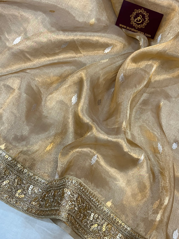 Golden Banarasi Handloom Organza Tissue Silk Saree - Aura Benaras