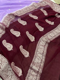 Lavender Khaddi Chiffon Banarasi Handloom Saree - Aura Benaras