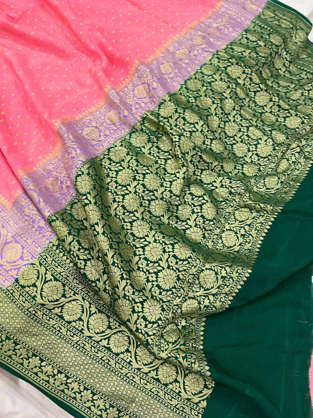 Peach Pure Banarasi Khaddi Crepe Silk Saree - Aura Benaras