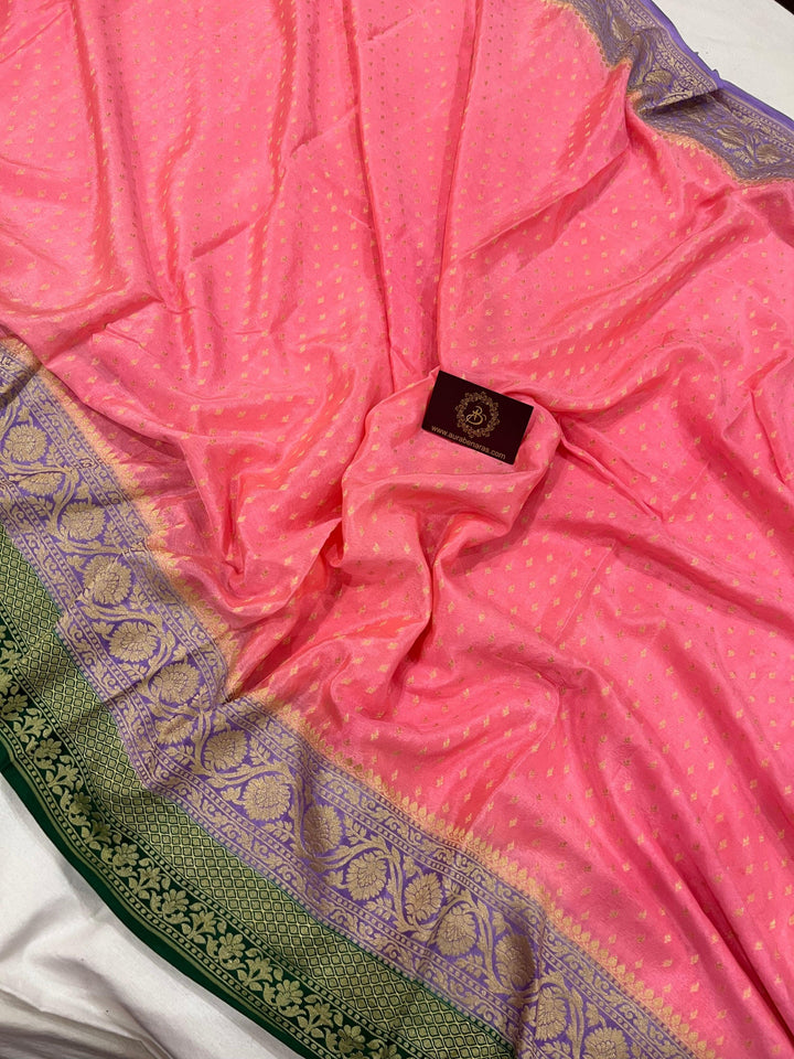Peach Pure Banarasi Khaddi Crepe Silk Saree - Aura Benaras