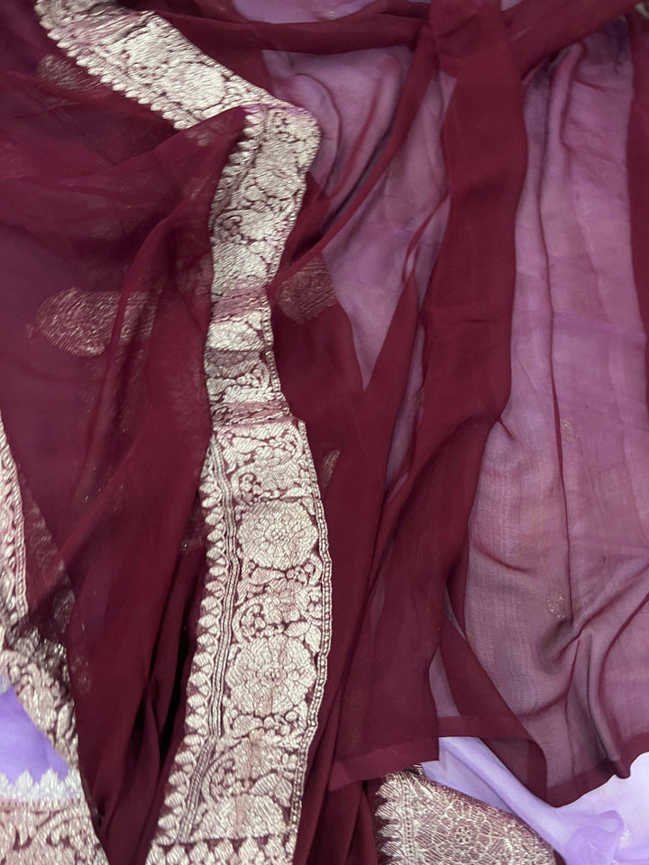 Lavender Khaddi Chiffon Banarasi Handloom Saree - Aura Benaras