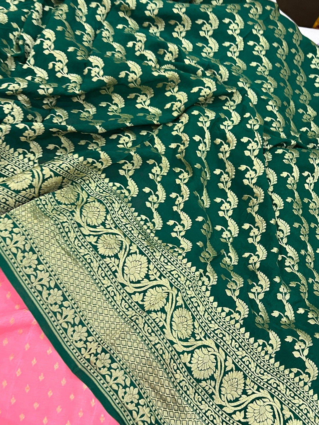 Peach Pure Banarasi Khaddi Crepe Silk Saree - Aura Benaras