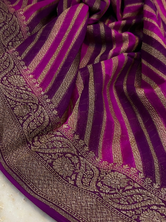 Purple Rangkat Pure Banarasi Khaddi Georgette Saree - Aura Benaras