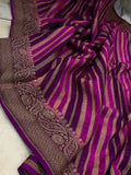 Purple Rangkat Pure Banarasi Khaddi Georgette Saree - Aura Benaras