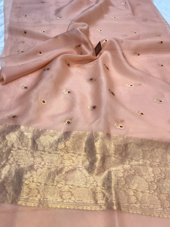 Blush Pink Pure Kora Silk Handloom Banarasi Saree