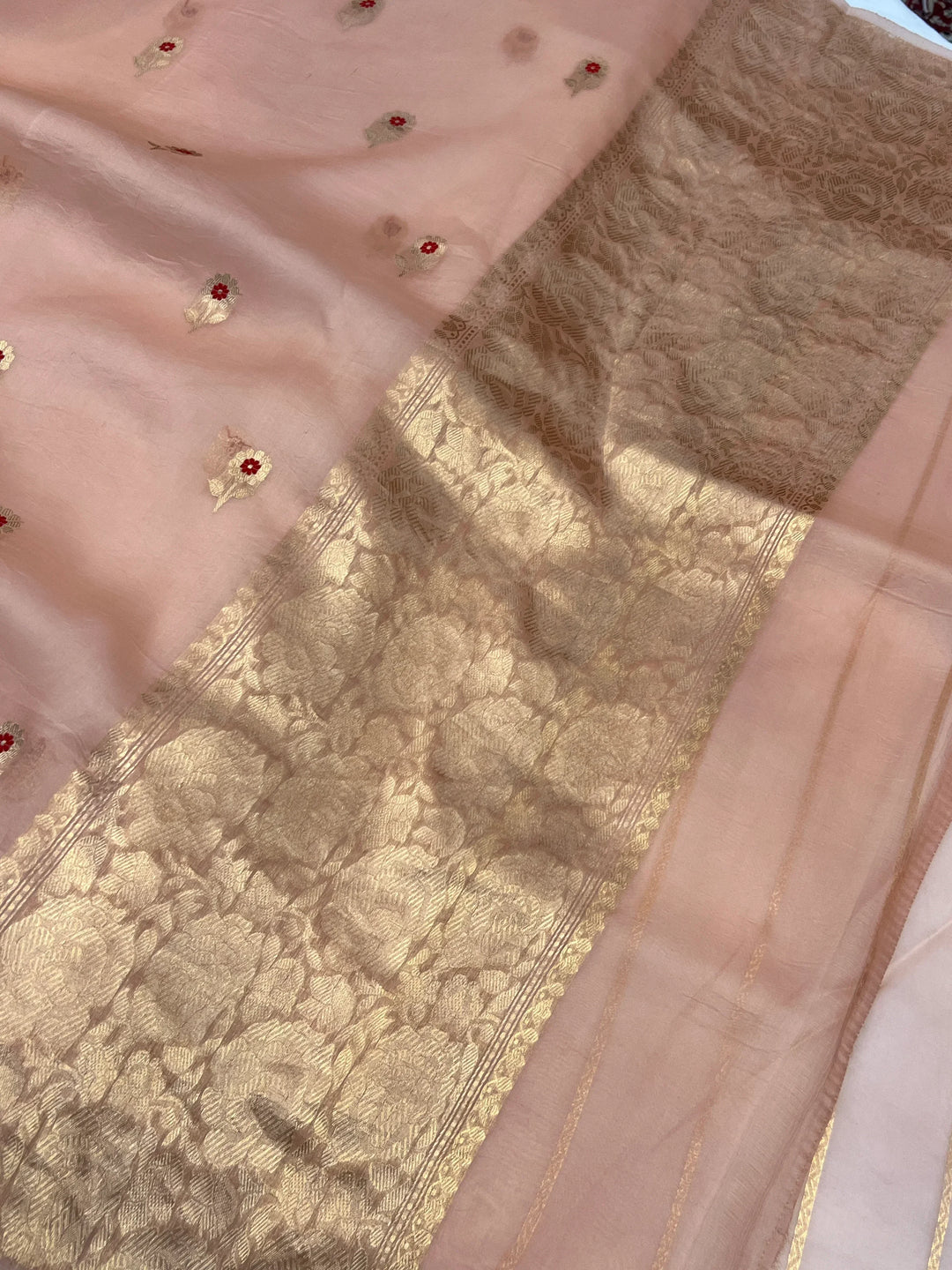 Blush Pink Pure Kora Silk Handloom Banarasi Saree