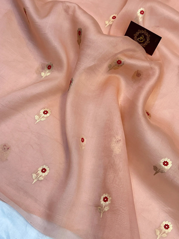 Blush Pink Pure Kora Silk Handloom Banarasi Saree