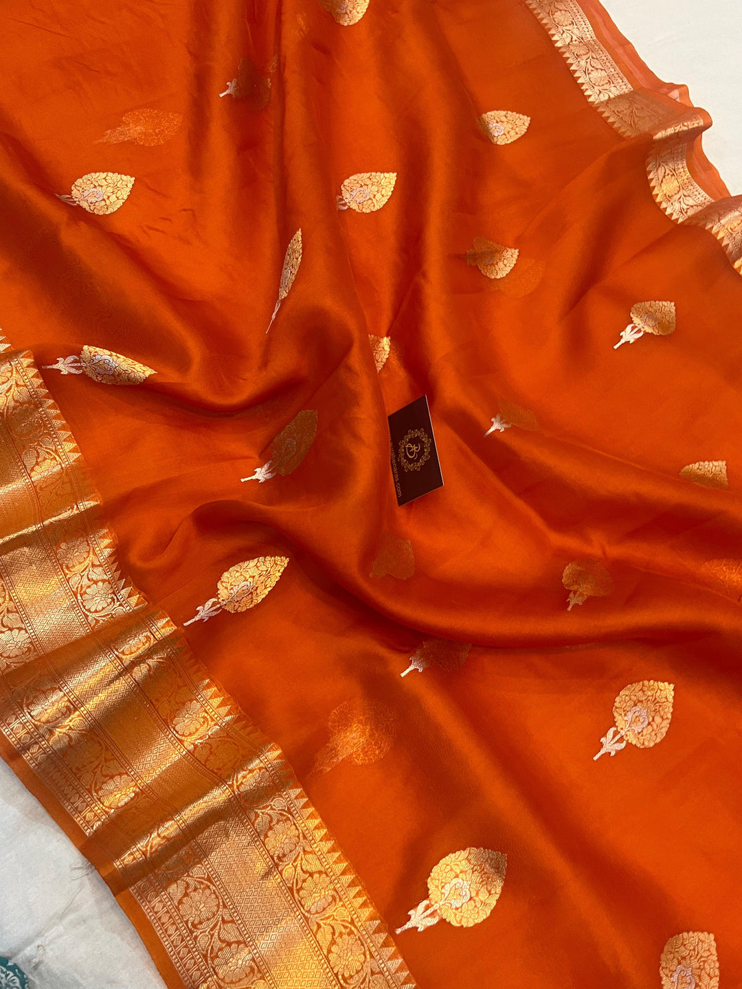 Orange Pure Banarasi Handloom Kora Silk Saree - Aura Benaras