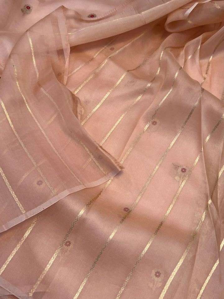 Blush Pink Pure Kora Silk Handloom Banarasi Saree