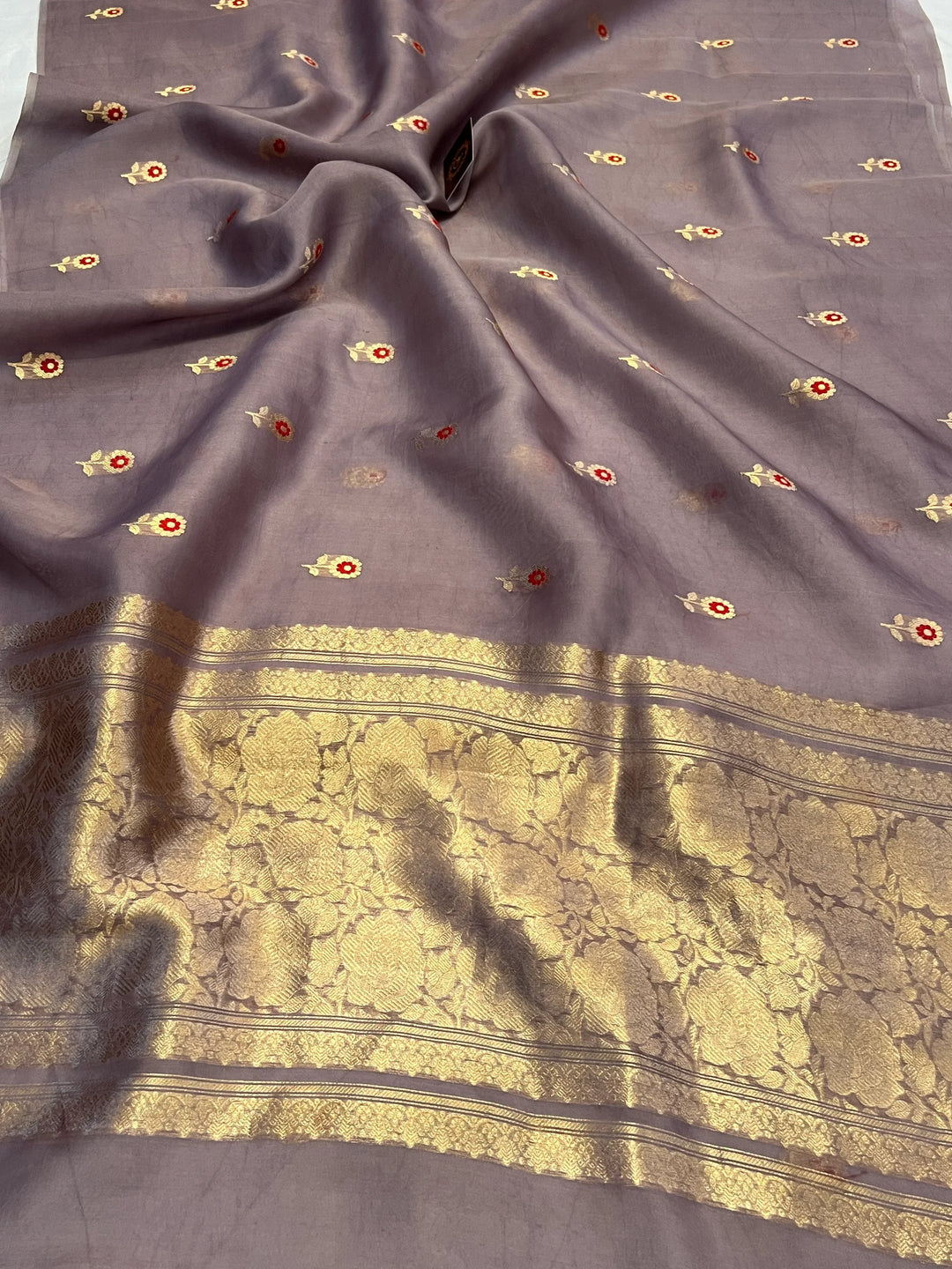 Dusty Lavender Pure Kora Silk Handloom Banarasi Saree
