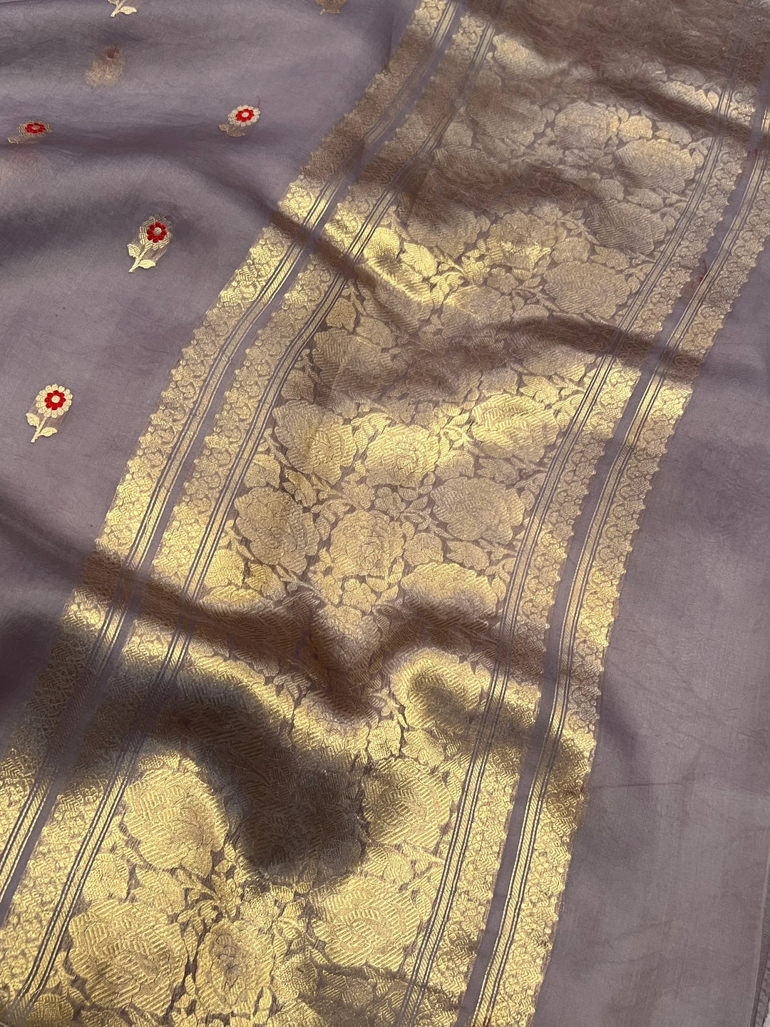 Dusty Lavender Pure Kora Silk Handloom Banarasi Saree