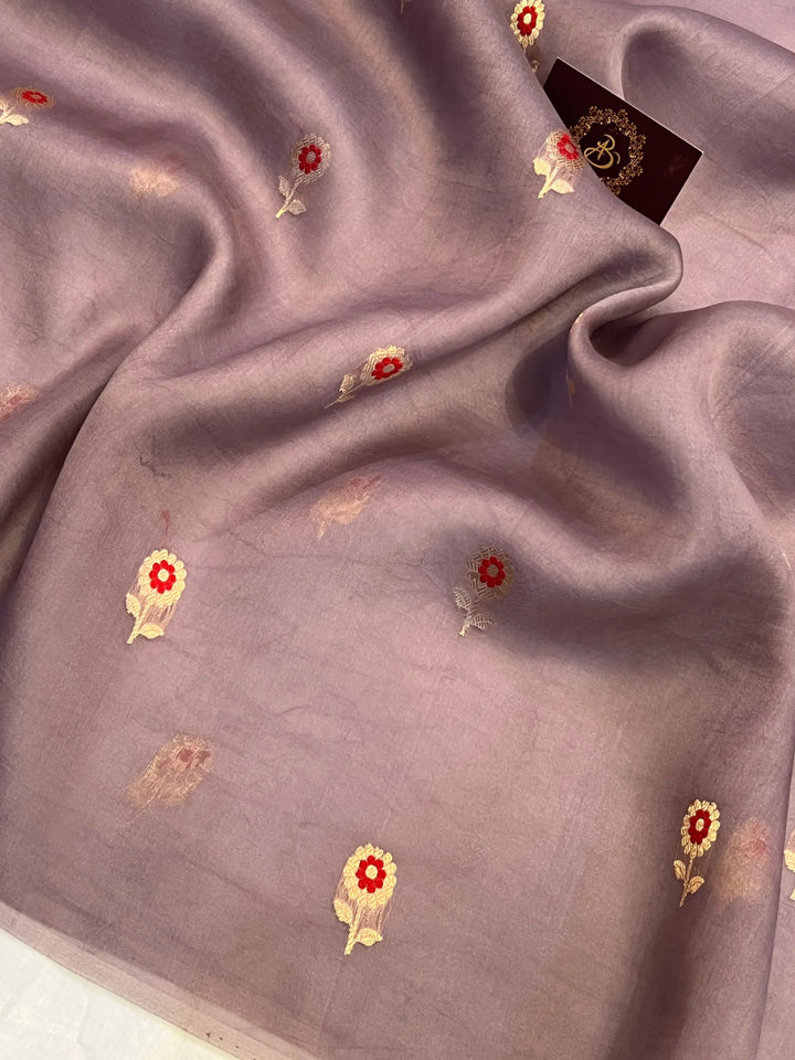 Dusty Lavender Pure Kora Silk Handloom Banarasi Saree