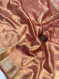 Rust Orange Banarasi Handloom Organza Tissue Silk Saree