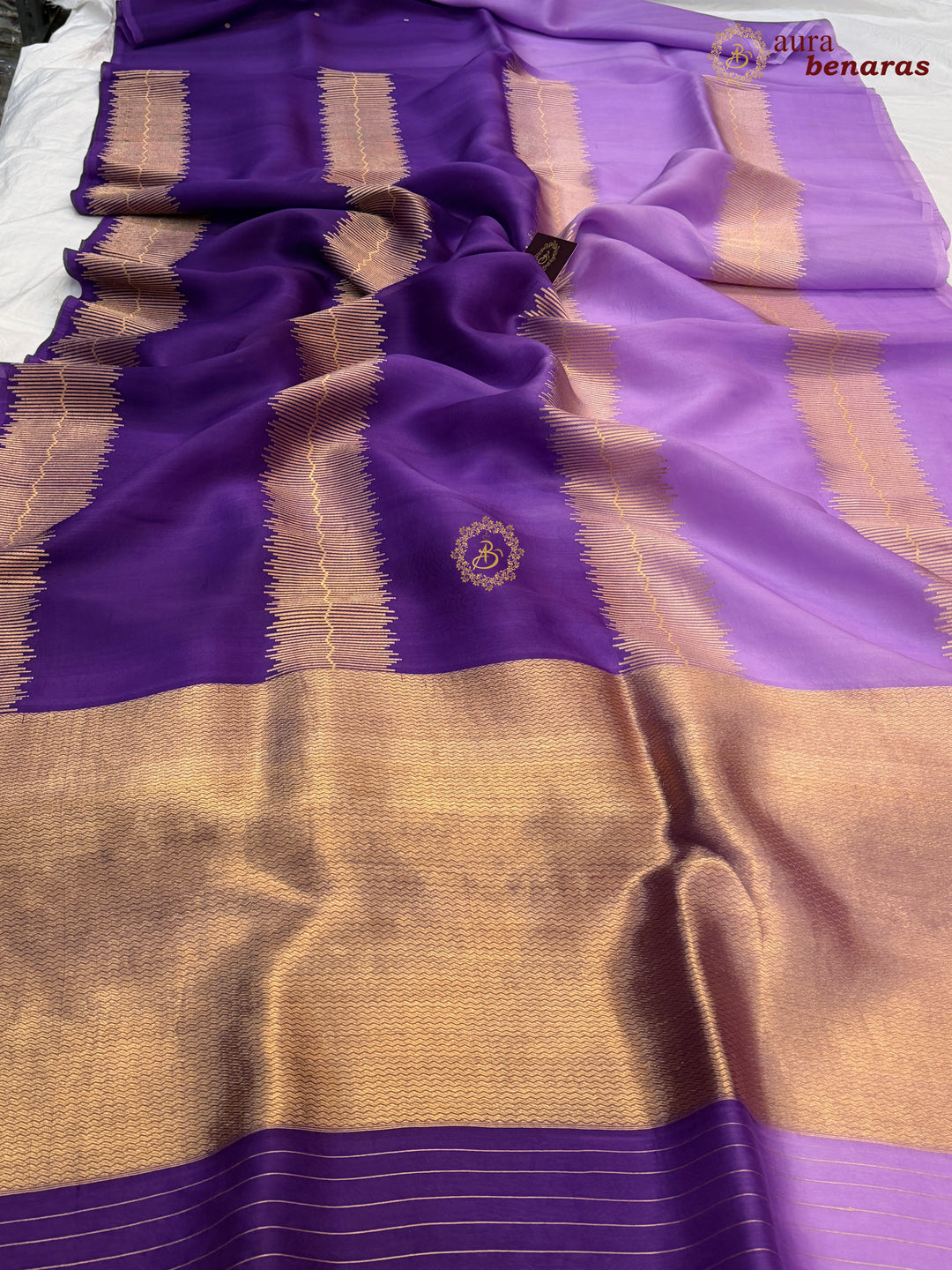 Lavender Purple Kora Silk Banarasi Saree Musical Zari Pattern