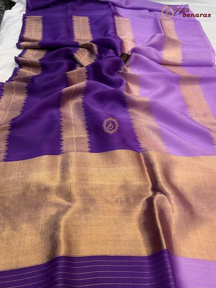 Lavender Purple Kora Silk Banarasi Saree Musical Zari Pattern