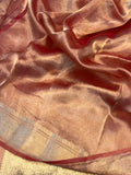 Rust Orange Pure Banarasi Handloom Tissue Silk Saree