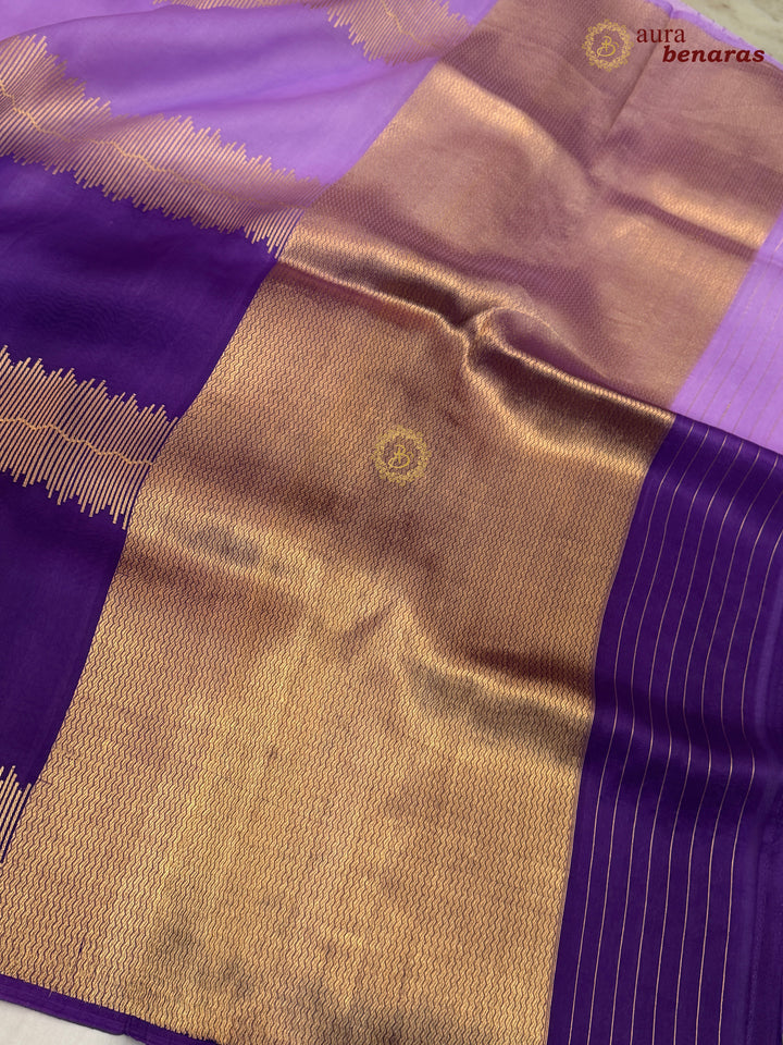 Lavender Purple Kora Silk Banarasi Saree Musical Zari Pattern