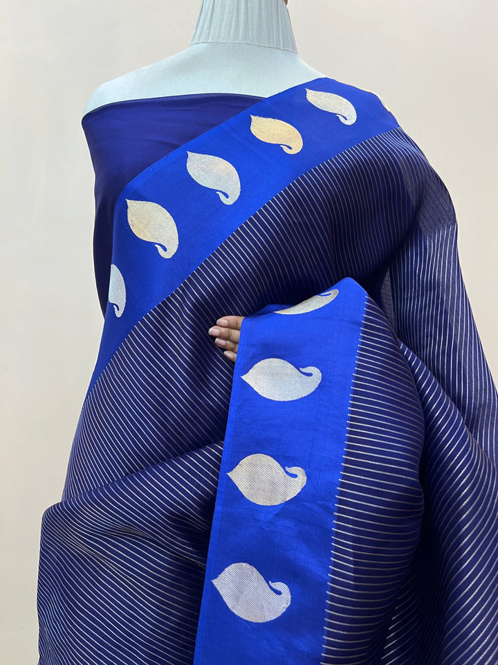 Navy Blue Banarasi Handloom Kora Silk Saree