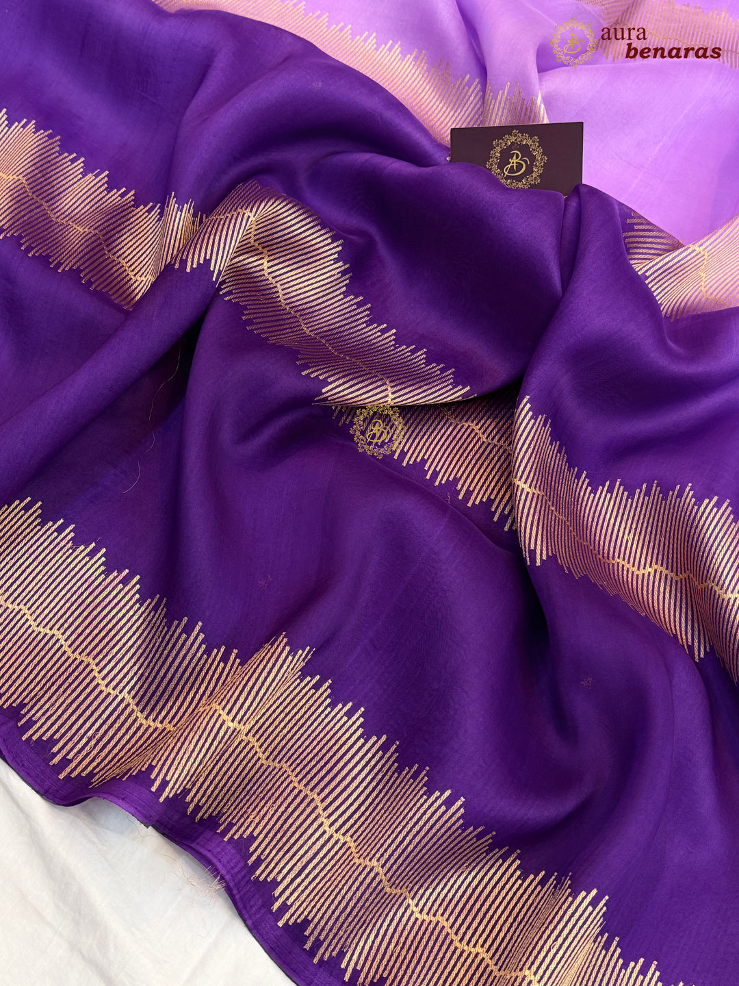 Lavender Purple Kora Silk Banarasi Saree Musical Zari Pattern