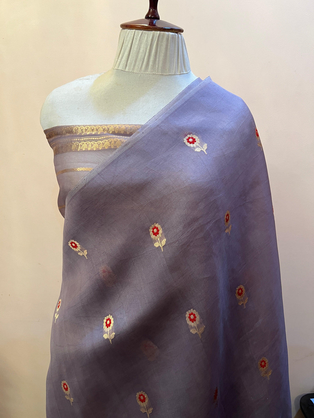 Dusty Lavender Pure Kora Silk Handloom Banarasi Saree