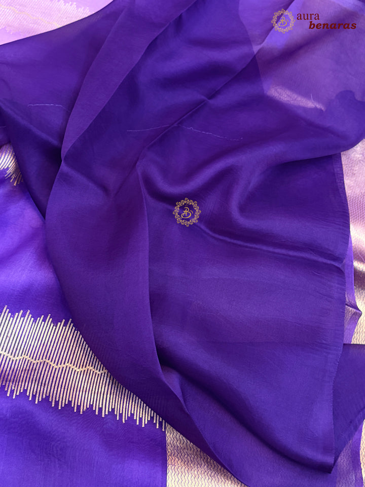 Lavender Purple Kora Silk Banarasi Saree Musical Zari Pattern