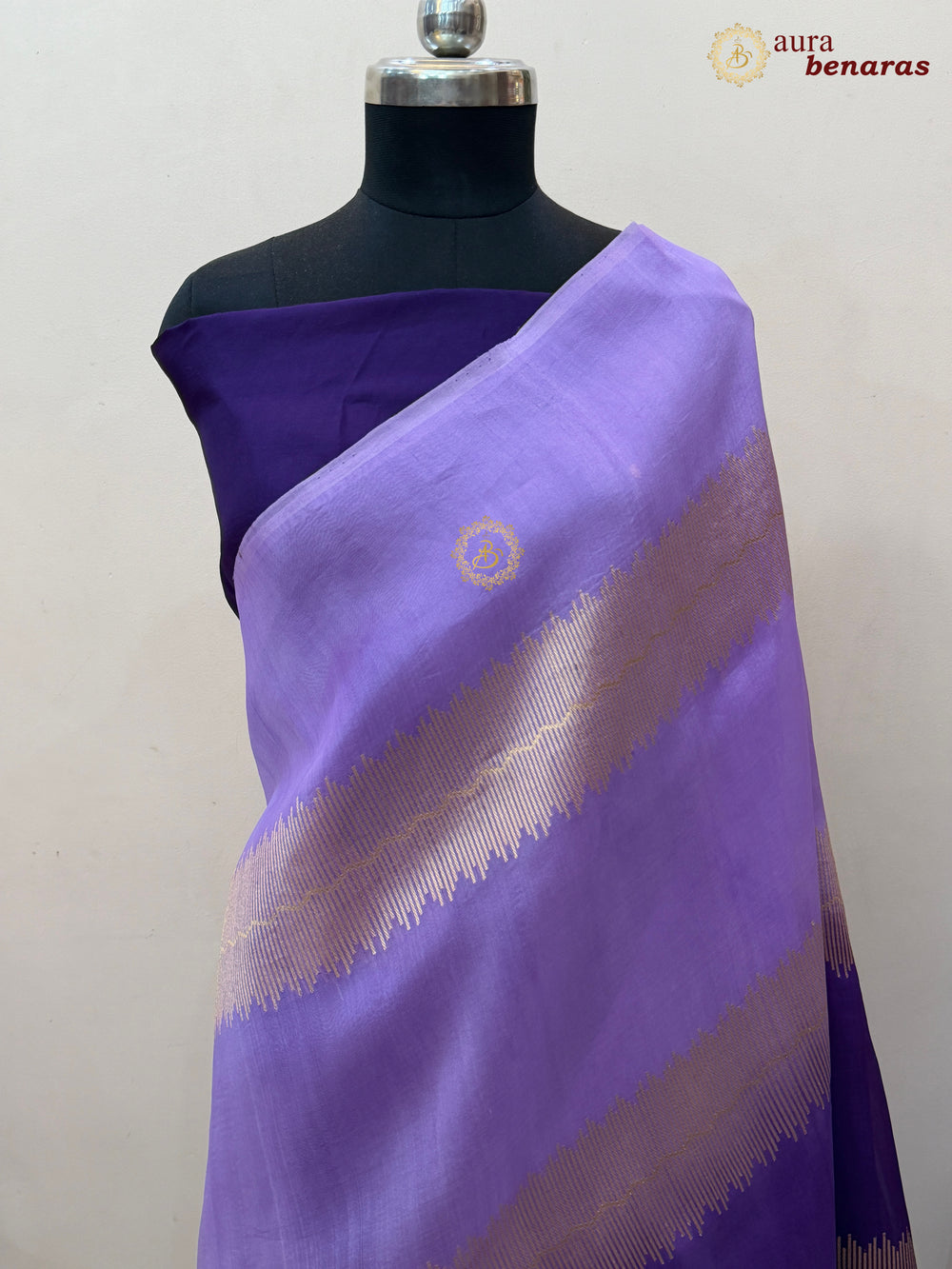 Lavender Purple Kora Silk Banarasi Saree Musical Zari Pattern