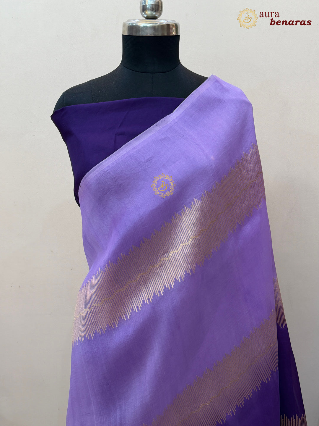 Lavender Purple Kora Silk Banarasi Saree Musical Zari Pattern