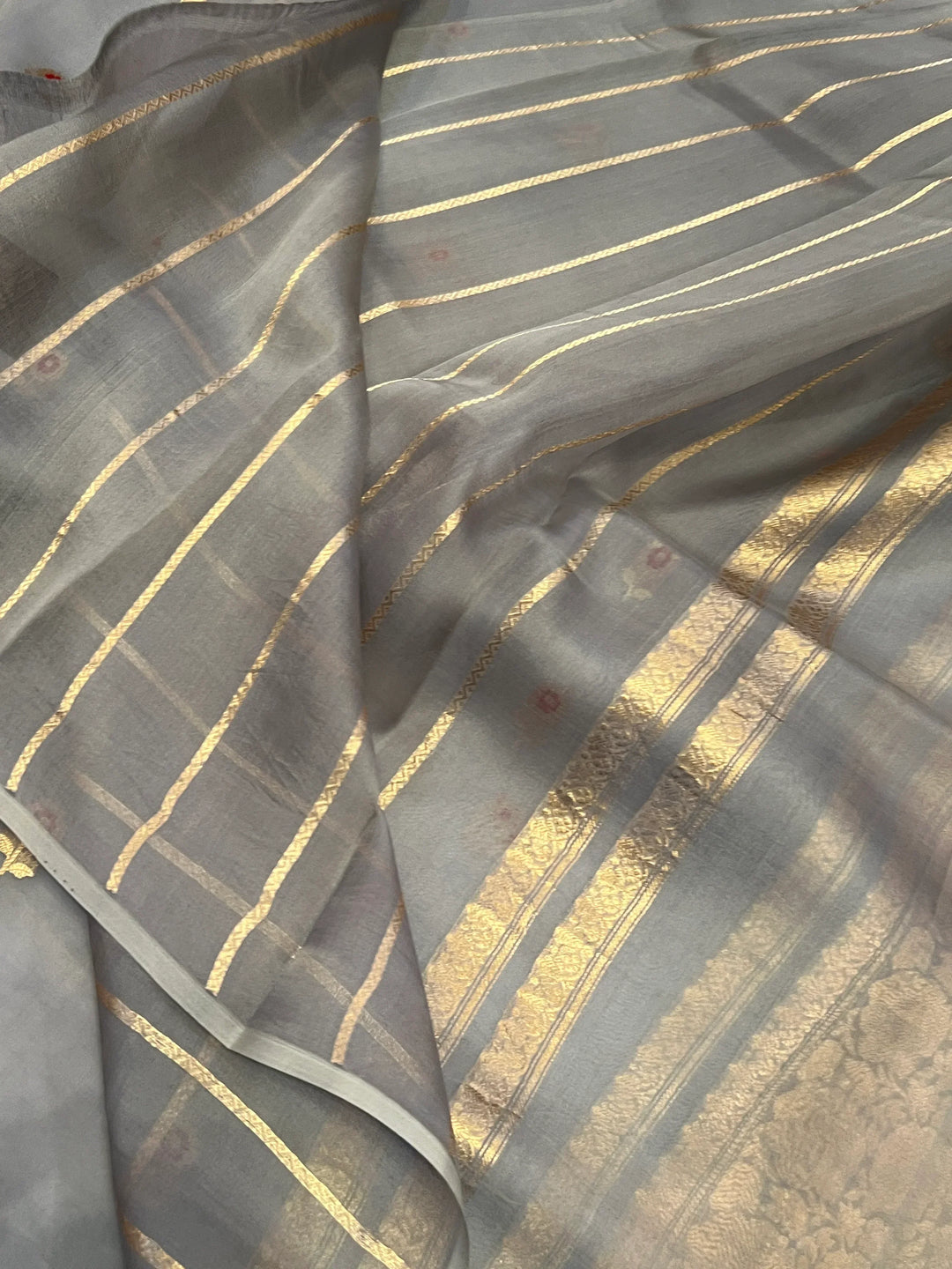 Grey Pure Kora Silk Handloom Banarasi Saree