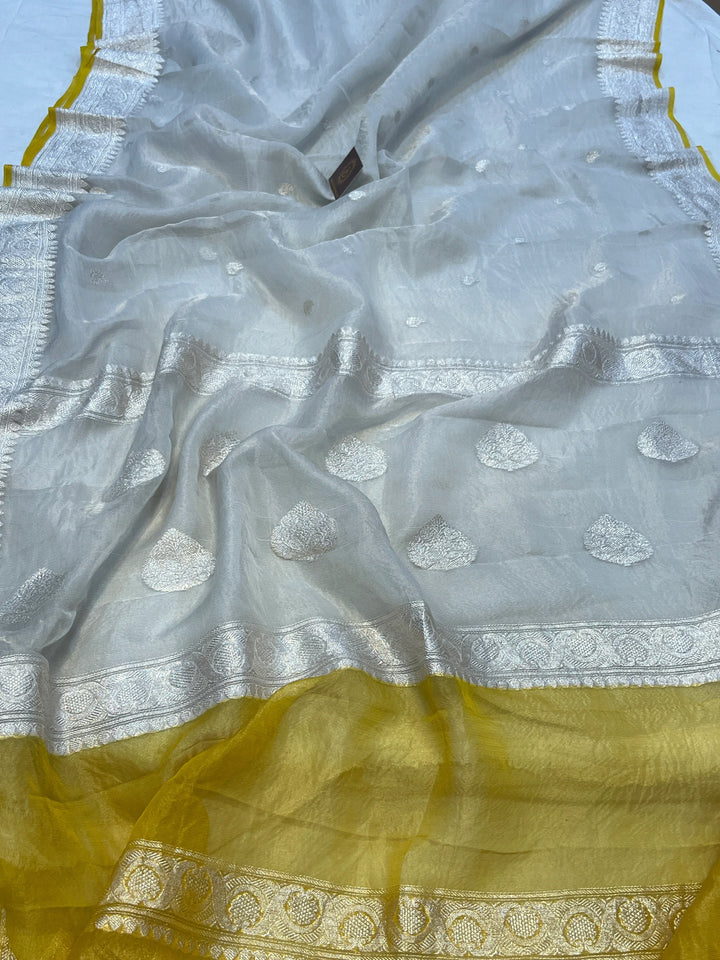 Off White Pure Chiffon Tissue Silk Banarasi Saree 