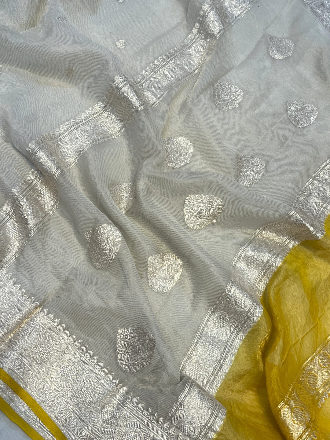 Off White Pure Chiffon Tissue Silk Banarasi Saree 
