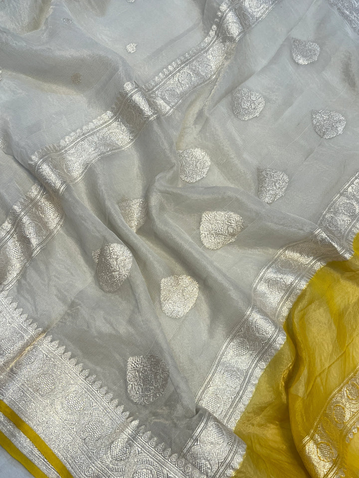 Off White Pure Chiffon Tissue Silk Banarasi Saree 