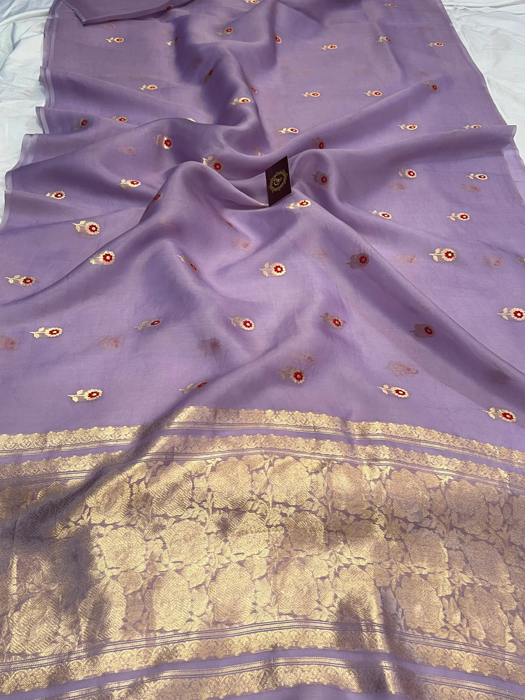 Lavender Pure Kora Silk Handloom Banarasi Saree