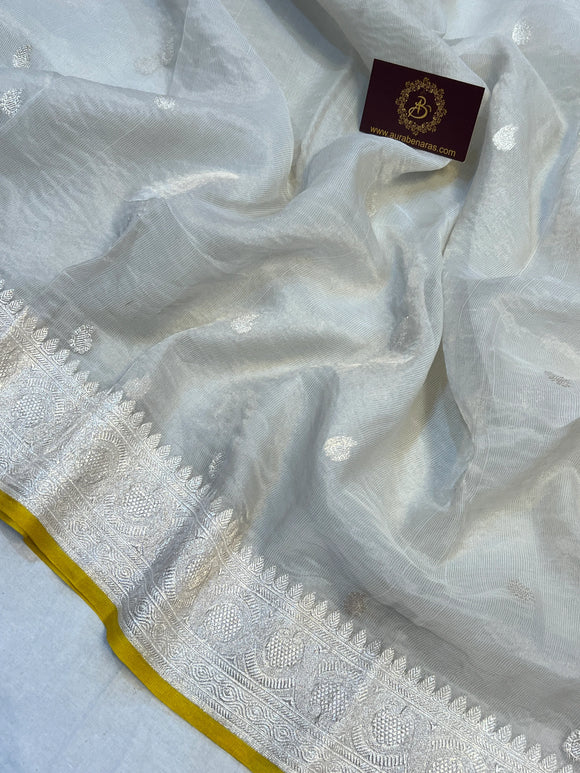 Off White Pure Chiffon Tissue Silk Banarasi Saree 