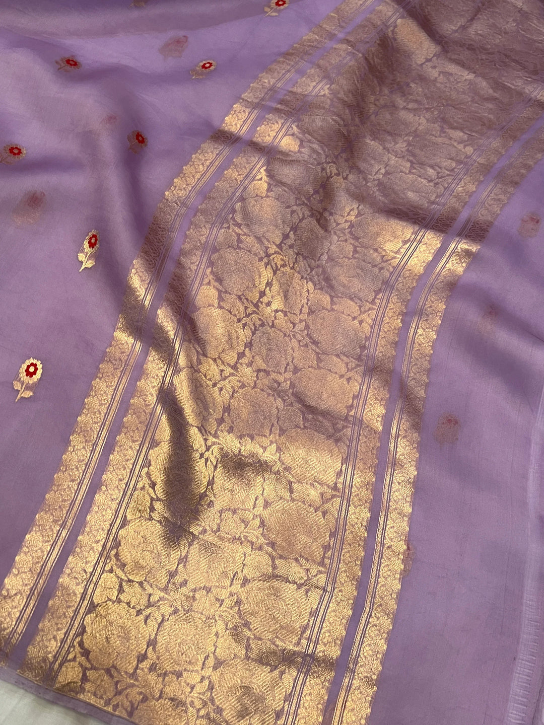 Lavender Pure Kora Silk Handloom Banarasi Saree