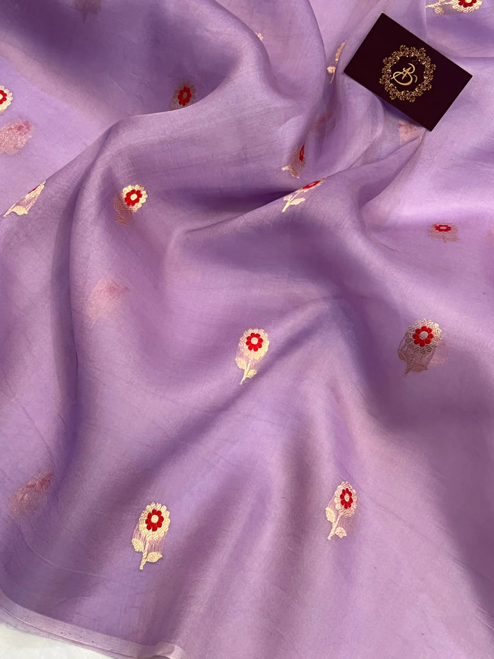 Lavender Pure Kora Silk Handloom Banarasi Saree