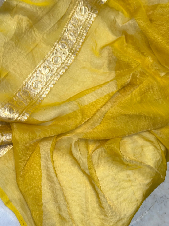Off White Pure Chiffon Tissue Silk Banarasi Saree 