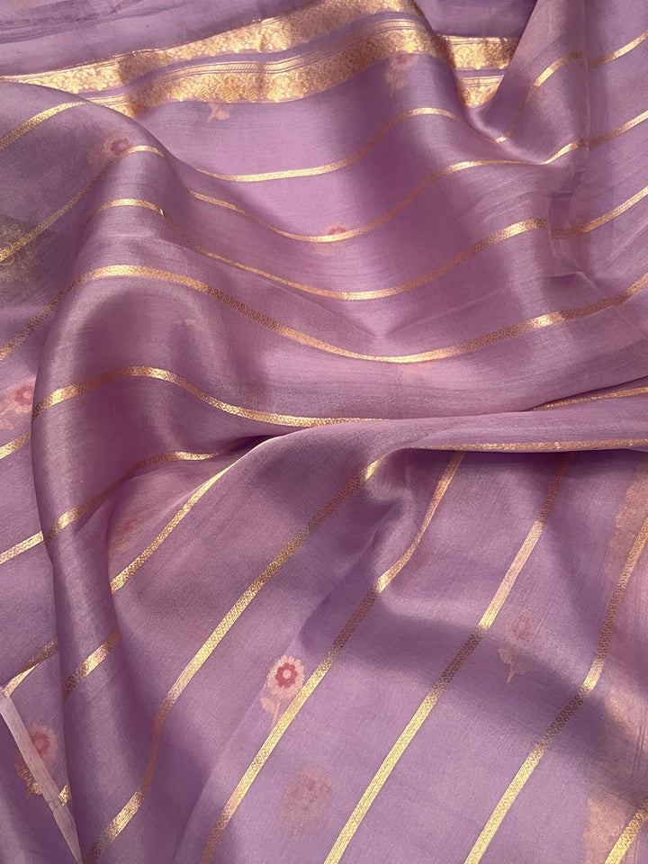 Lavender Pure Kora Silk Handloom Banarasi Saree