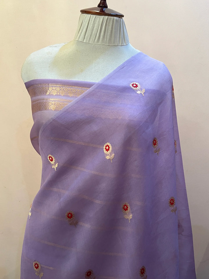Lavender Pure Kora Silk Handloom Banarasi Saree
