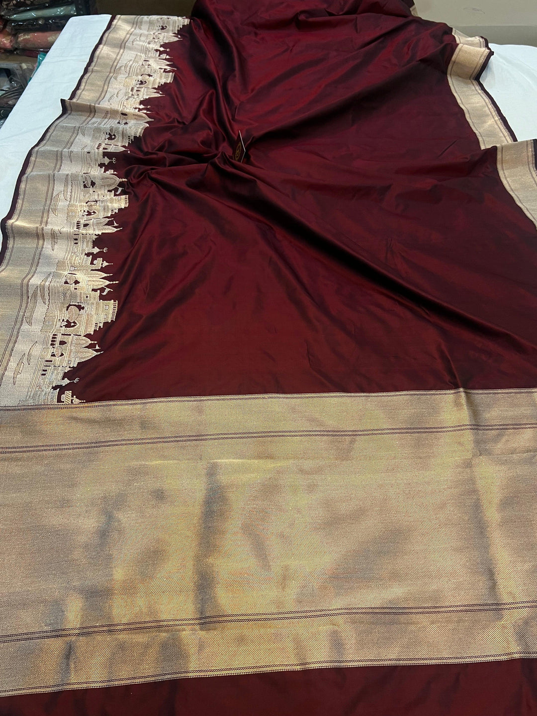 Deep Maroon Banarasi Handloom Katan Silk Saree - Aura Benaras