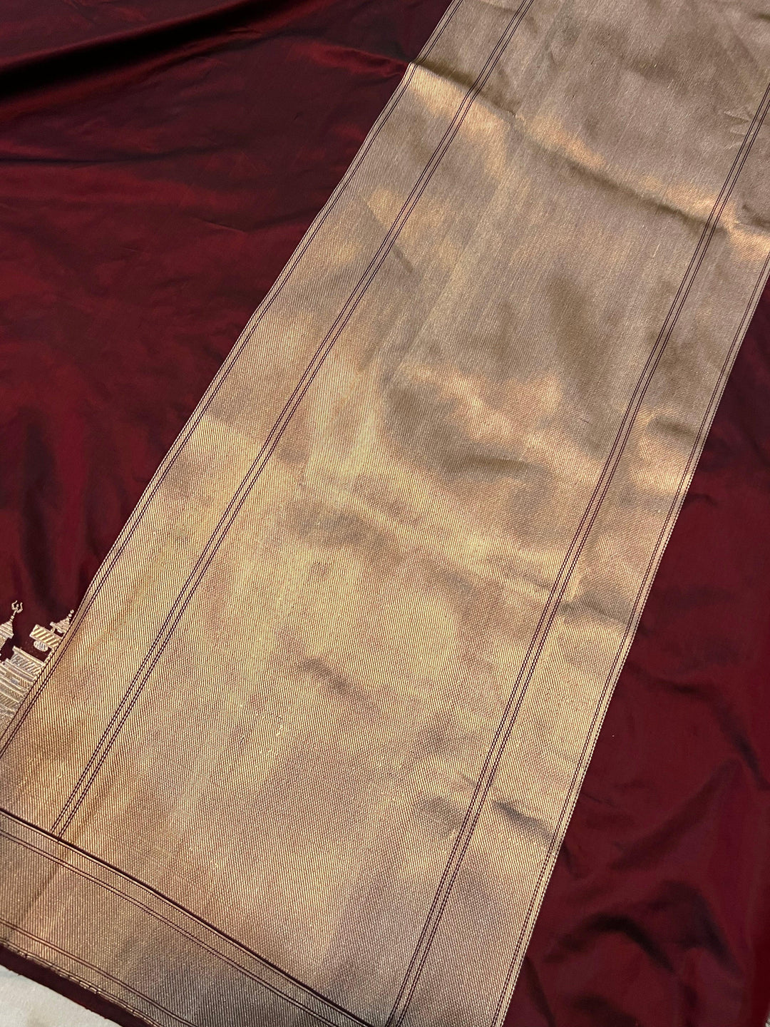 Deep Maroon Banarasi Handloom Katan Silk Saree - Aura Benaras