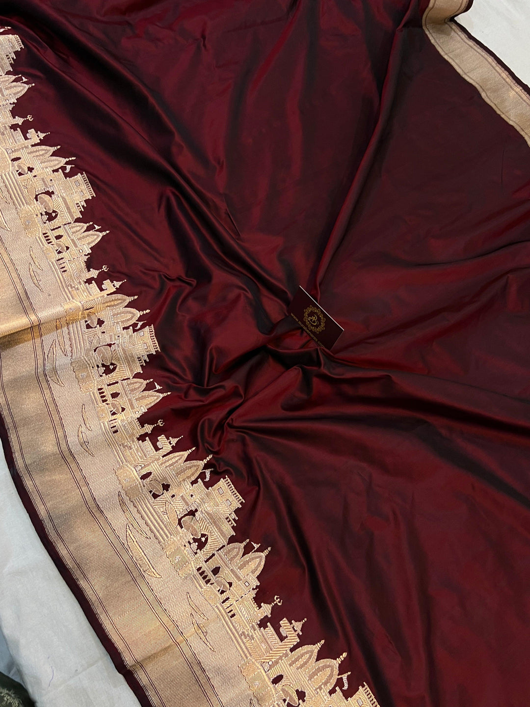 Deep Maroon Banarasi Handloom Katan Silk Saree - Aura Benaras