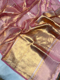 Pink Banarasi Handloom Tissue Silk Saree - Aura Benaras