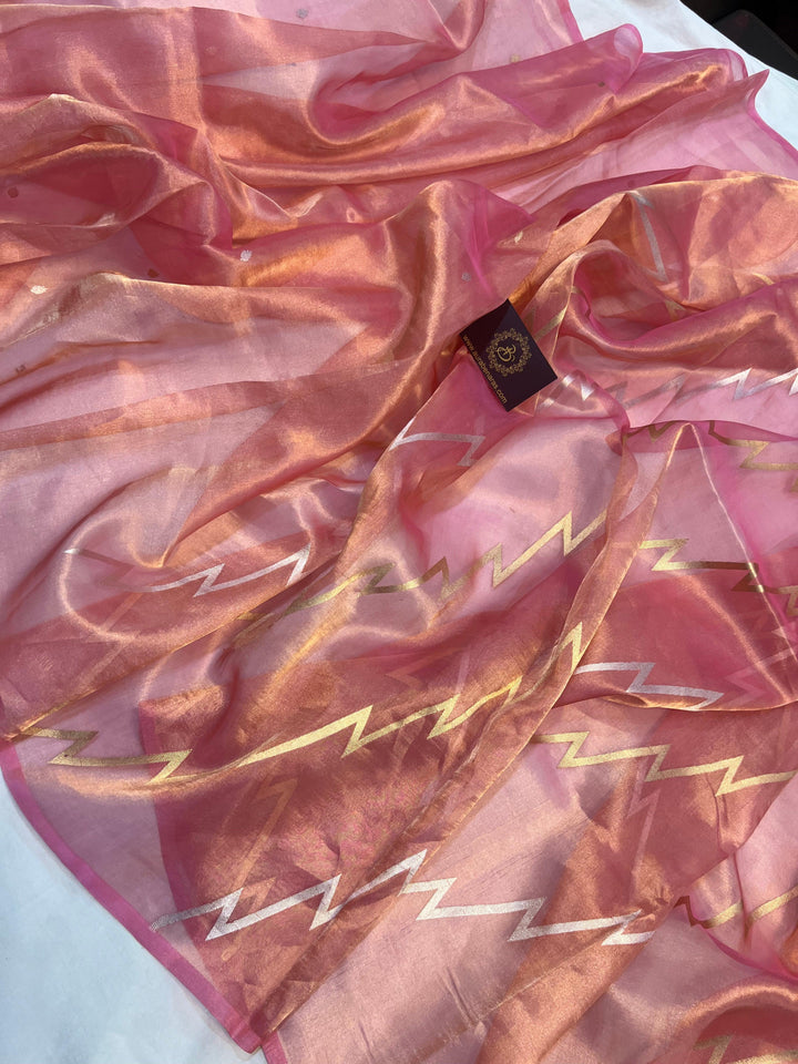 Pink Banarasi Handloom Tissue Silk Saree - Aura Benaras