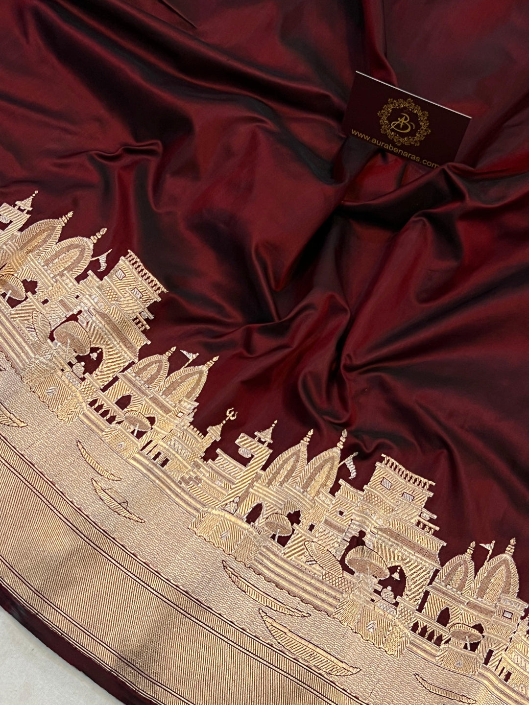 Deep Maroon Banarasi Handloom Katan Silk Saree - Aura Benaras