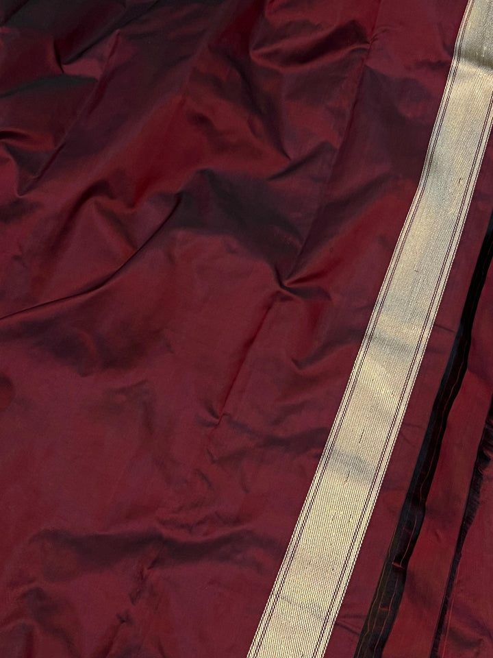 Deep Maroon Banarasi Handloom Katan Silk Saree - Aura Benaras