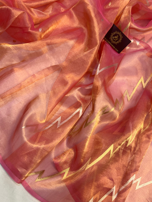 Pink Banarasi Handloom Tissue Silk Saree - Aura Benaras
