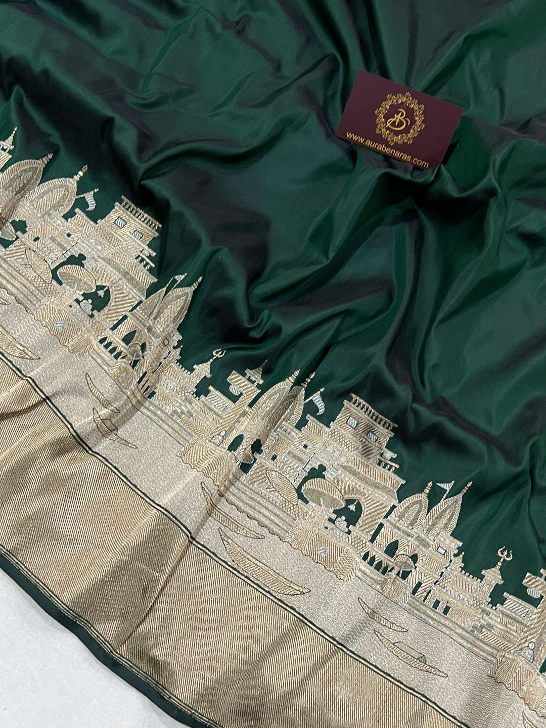 Bottle Green Banarasi Handloom Katan Silk Saree - Aura Benaras